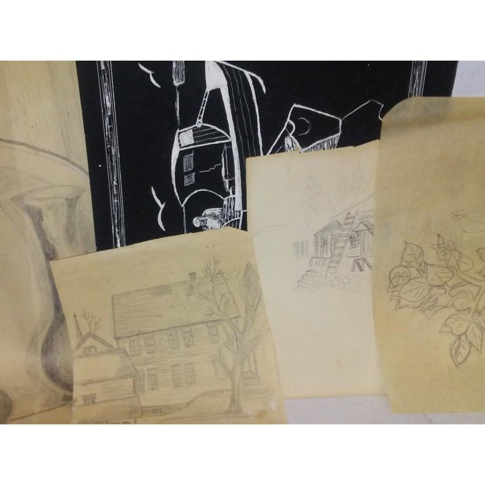 An assortment of unframed sketches and more